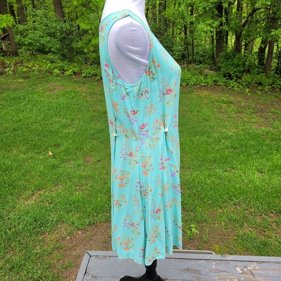 Demure Vintage Eddie Bauer Sleeveless Dusty Turquiose Floral Dress size Large - Picture 4 of 12